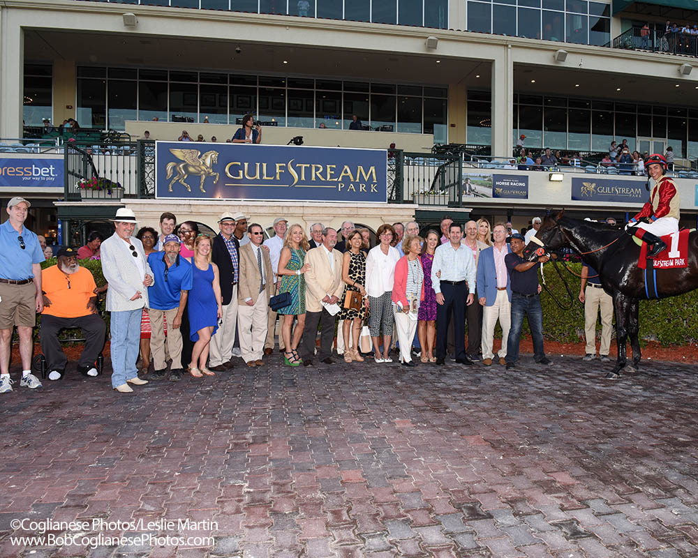 Centennial Farms and the Jimmy Jerkens barn celebrate Unified's victory in the G3 Gulfstream Park Sprint with Jose Ortiz aboard.