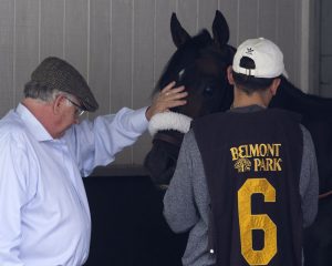 Candygram wins at Belmont Park for Centennial Farms thoroughbred racing partnership.