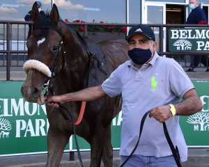 Royal Realm breaks his maiden at Belmont Park for members of his Centennial Farms thoroughbred racing partnership team.