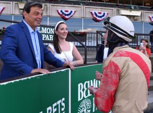 Royal Realm breaks his maiden at Belmont Park for members of his Centennial Farms thoroughbred racing partnership team.