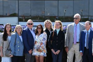 Members of the Centennial Farms Thoroughbred racing partnership celebrate the G3 Peter Pan win by Antiquarian (Preservationist - Lifetime Memory).