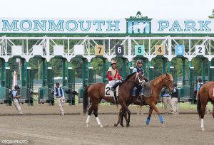 Goodstone (Good Magic - Joyeria), part of the Hamilton LLC Thoroughbred racing partnership with Centennial Farms, before breaking his maiden at Monmouth Park, copyright Bill Denver/Equi-Photo.