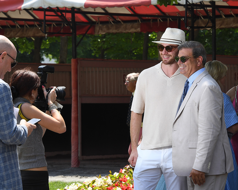 Boston Brunis goalie Jeremy Swayman before Illuminare (City of Light - I Still Miss You), part of Centennial Farms' 2022 Hamilton LLC Thoroughbred racing partnership won an allowance at Saratoga Race Course with Irad Ortiz, Jr. aboard.