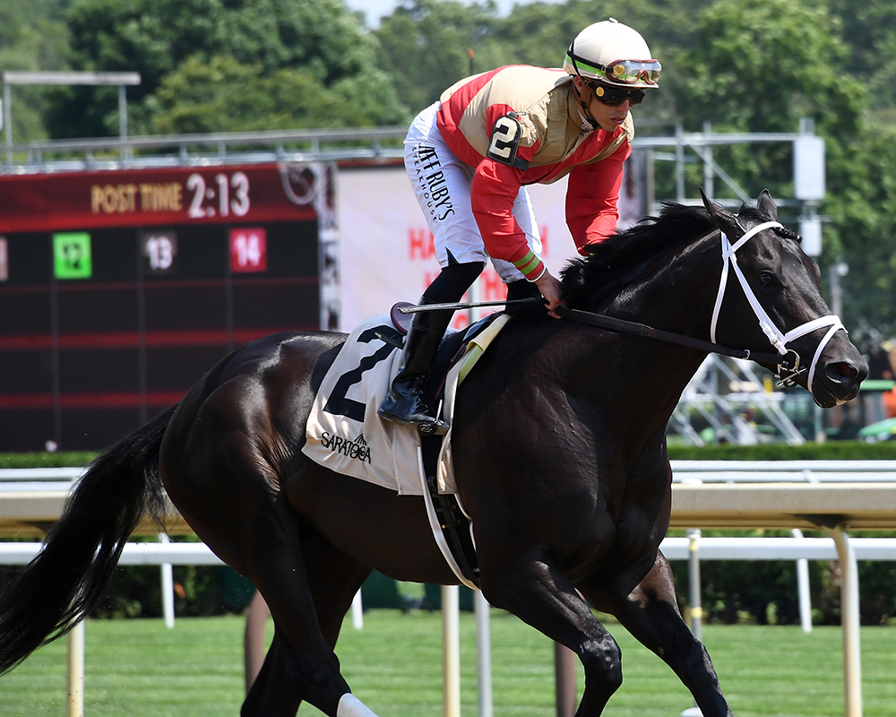 Illuminare (City of Light - I Still Miss You), part of Centennial Farms' 2022 Hamilton LLC Thoroughbred racing partnership, before winning an allowance at Saratoga Race Course with Irad Ortiz, Jr. aboard.