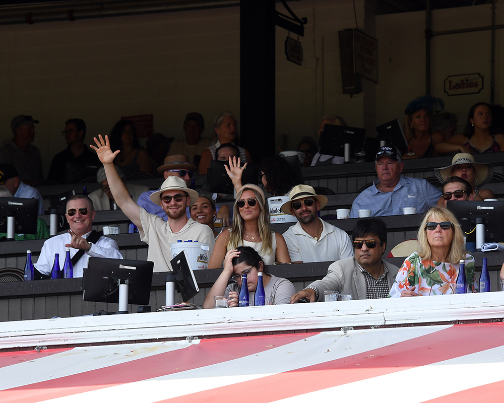 Boston Brunis goalie Jeremy Swayman before Illuminare (City of Light - I Still Miss You), part of Centennial Farms' 2022 Hamilton LLC Thoroughbred racing partnership won an allowance at Saratoga Race Course with Irad Ortiz, Jr. aboard.