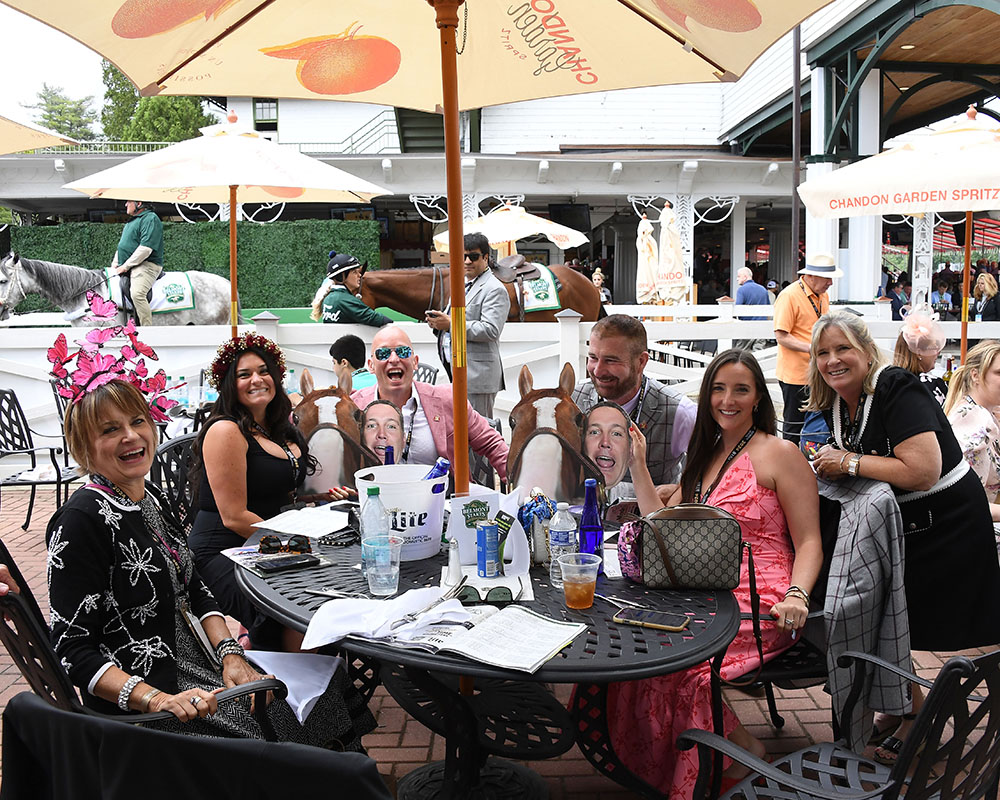 Members of the Centennial Farms Thoroughbred racing partnership that owns Belmont Stakes runner Antiquarian on Belmont Stakes Day at Saratoga Race Course.