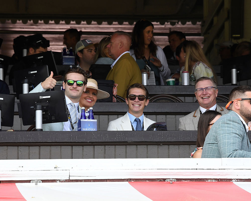 Members of the Centennial Farms Thoroughbred racing partnership that owns Belmont Stakes runner Antiquarian on Belmont Stakes Day at Saratoga Race Course.