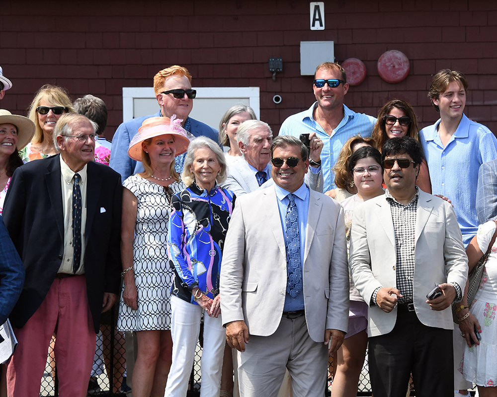 Celebrating after Illuminare (City of Light - I Still Miss You), part of Centennial Farms' 2022 Hamilton LLC Thoroughbred racing partnership, won an allowance at Saratoga Race Course with Irad Ortiz, Jr. aboard.