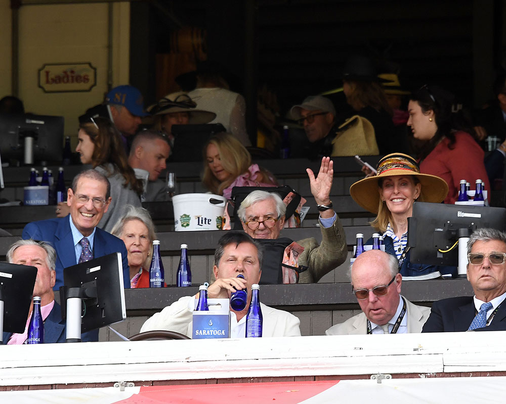 Members of the Centennial Farms Thoroughbred racing partnership that owns Belmont Stakes runner Antiquarian on Belmont Stakes Day at Saratoga Race Course.