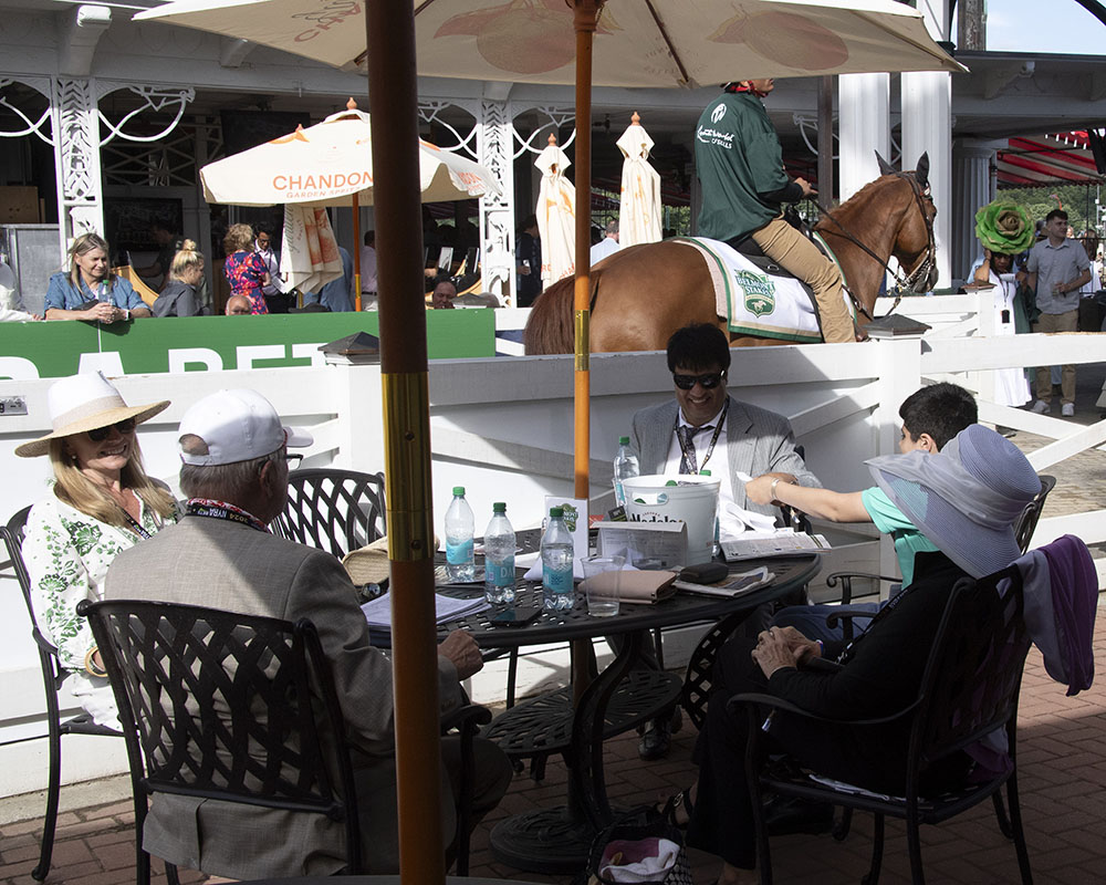 Members of the Centennial Farms Thoroughbred racing partnership that owns Belmont Stakes runner Antiquarian on Belmont Stakes Day at Saratoga Race Course.