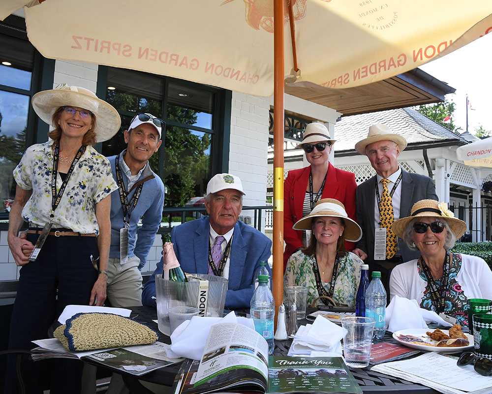 Members of the Centennial Farms Thoroughbred racing partnership that owns Belmont Stakes runner Antiquarian on Belmont Stakes Day at Saratoga Race Course.