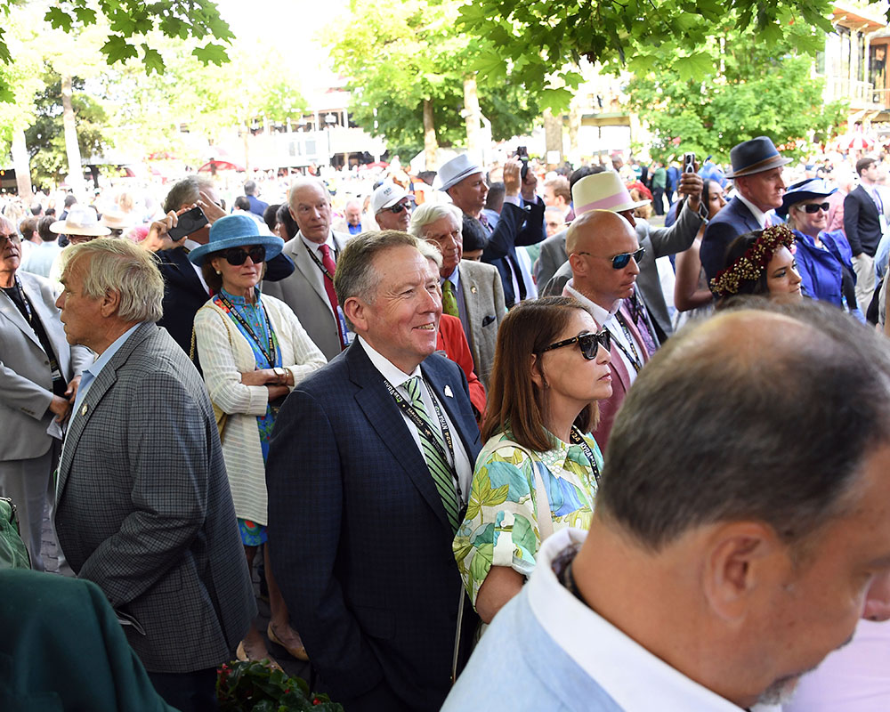 Members of the Centennial Farms Thoroughbred racing partnership that owns Belmont Stakes runner Antiquarian on Belmont Stakes Day at Saratoga Race Course.