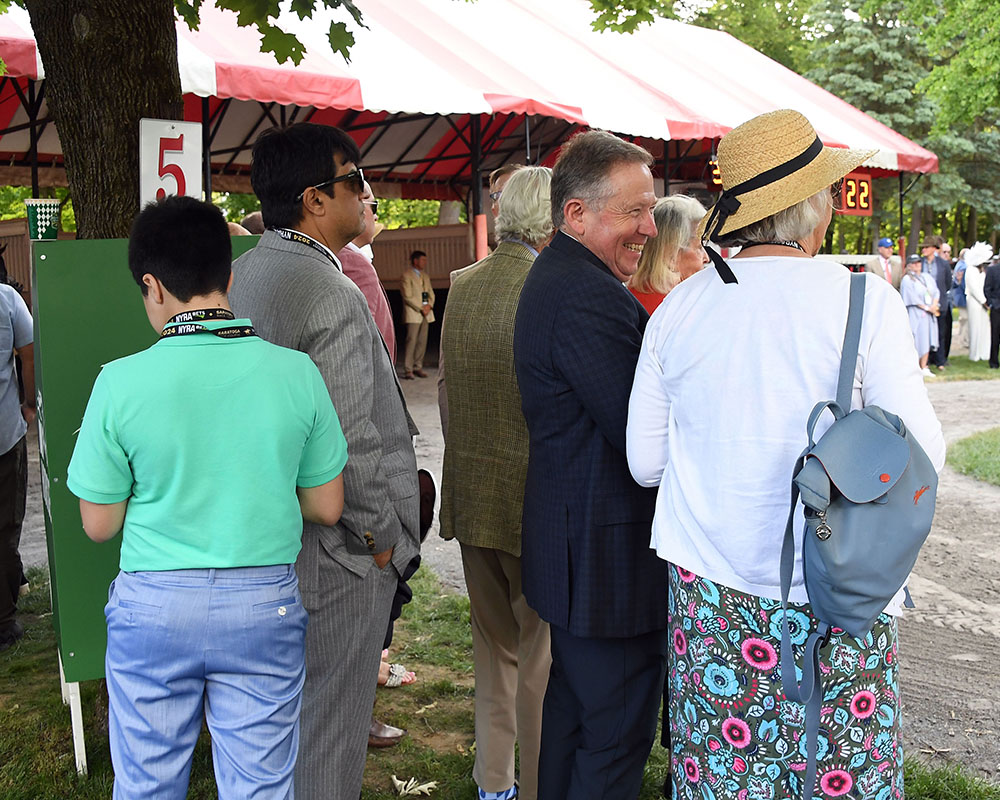 Members of the Centennial Farms Thoroughbred racing partnership that owns Belmont Stakes runner Antiquarian on Belmont Stakes Day at Saratoga Race Course.