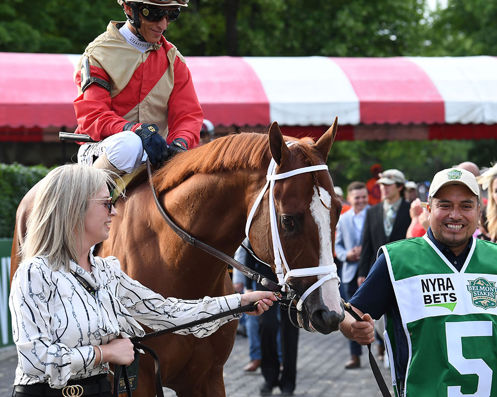 Antiquarian, owned by the Centennial Farms Thoroughbred racing partnership, before the Belmont Stakes at Saratoga Race Course.