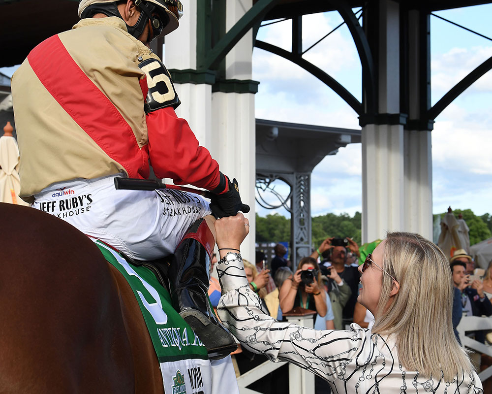 Antiquarian, owned by the Centennial Farms Thoroughbred racing partnership, before the Belmont Stakes at Saratoga Race Course.