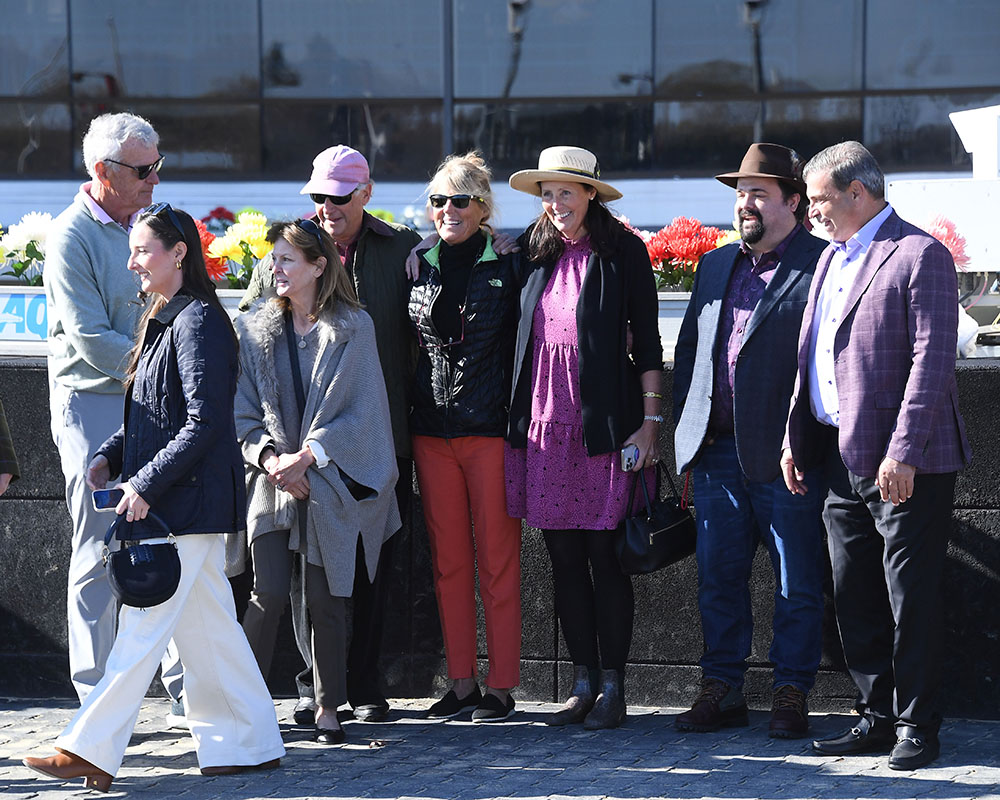 Owners of Illuminare (City of Light - I Still Miss You), part of Centennial Farms' 2022 Hamilton LLC Thoroughbred racing partnership, after winning an allowance at Belmont at The Big A with Irad Ortiz, Jr. aboard.