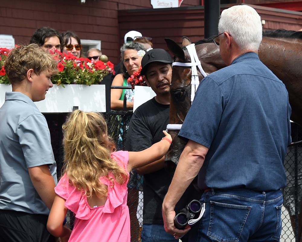 Makes Sense (Street Sense - Pure Poison, by Honor Code), the 2023 Madison, LLC Thoroughbred racing partnership, breaking his maiden at Saratoga.